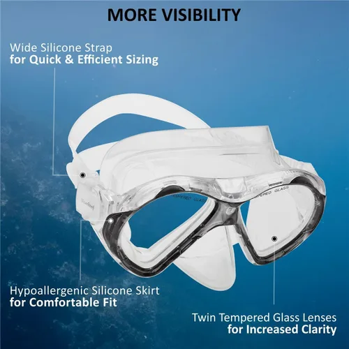 Miniatura 2 de Blue Reef Sentinel Snorkel Mask Set, Snorkeling Gear for Adults Set Includes Sentinel Black Mask w/Twin Tempered Glass, Cortes Dry Snorkel, Bay Fins