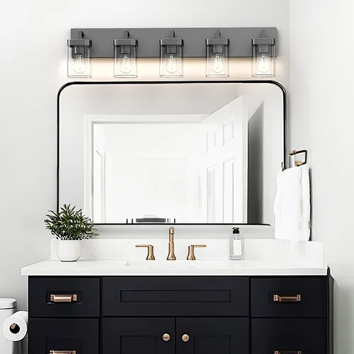 Miniatura 7 de Juego de 2 apliques de pared, diseño cuadrado, accesorios de iluminación de baño con pantalla de vidrio transparente, luces de pared negras mate