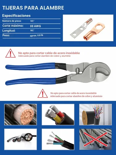 Miniatura 3 de AMZCNC Herramienta de Prensado Hidráulico y Cortador de Cable Herramienta de Prensado de Terminal de Cable Hidráulico 10 TON USA 12 AWG a 00 (2/0)