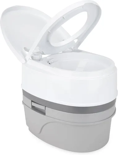 Camco Inodoro de Viaje Premium para RV - Cuenta con un tanque de retención desmontable de 5.3 galones, diseño de descarga por bomba y cierre con