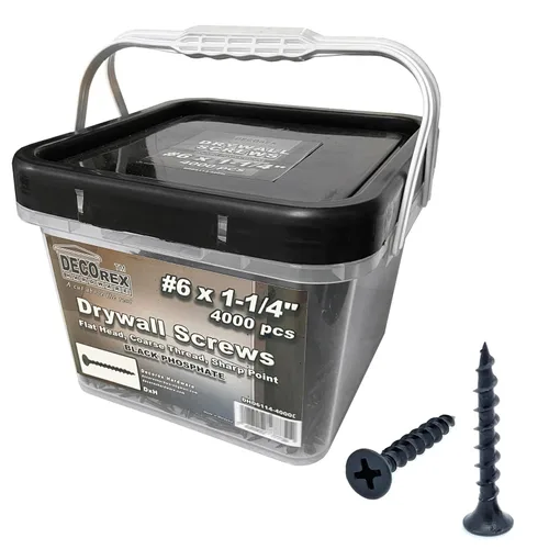 #6 tornillos para paneles de yeso de 1-1/4 pulgadas, 4000 piezas, Phillips Drive, cabeza de corneta, rosca gruesa, punta afilada, acabado de fosfato
