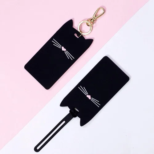 Miniatura 3 de Kate Spade New York Etiqueta de equipaje de silicona con correa duradera, gato negro