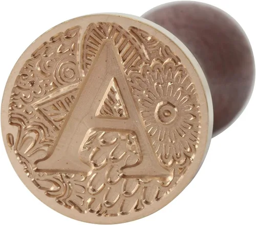 Miniatura 5 de Yoption - Sello de cera con letra A, cabeza de latón, alfabeto botánico, sello de sellado inicial con mango de madera