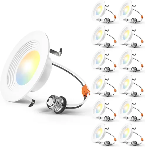 Miniatura 9 de Amico - Iluminación empotrada LED 5CCT de 4 pulgadas, paquete de 6 unidades, regulable, clasificación IC, 8.5W = 60W, 650 lm con borde deflector