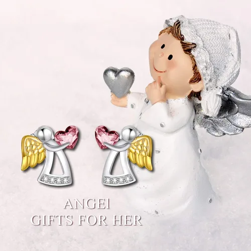 Miniatura 6 de Pendientes de plata de ley con forma de ángel de la guarda, regalo de cumpleaños, bautizo, comunión para niñas