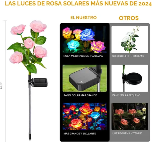 Miniatura 4 de Luces solares de jardín al aire libre, paquete de 4 luces solares al aire libre con 20 flores de rosa, luces solares impermeables de 7
