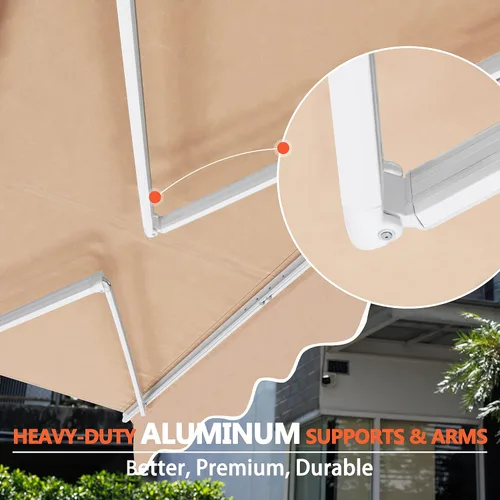 Miniatura 5 de MUPATER Toldo retráctil de 10 x 8 pies para patio, refugio al aire libre para terraza con manivela manual, proyección de 96 pulgadas, beige
