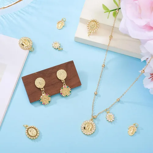 Miniatura 2 de Cheriswelry 10 dijes milagrosos de latón de oro de 18 quilates, circonita cúbica, para madre y maría, ovalados, de 0.51 a 0.79 pulgadas para Virgen