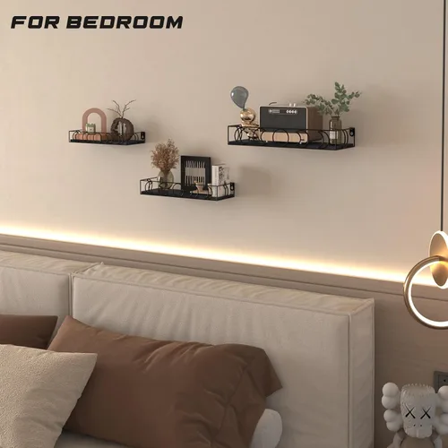 Miniatura 5 de Estantes de Pared con Fases Lunares Negros, Paquete de 3 Estantes Flotantes Pequeños para Libros y Plantas para Dormitorio, Habitación Infantil