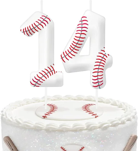 Miniatura 80 de Velas de cumpleaños con el número 0 de béisbol, decoración de pastel con temática de béisbol para niños y niñas, decoraciones de pasteles