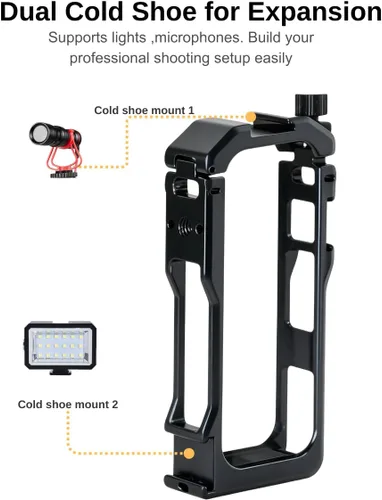 Miniatura 2 de Funda metálica para Insta360 X4 Air Jaula de aleación de aluminio, soportes dobles para zapata fría, rosca de 1/4", cubierta de lente incluida