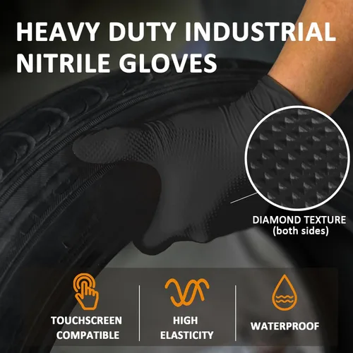 Miniatura 3 de Guantes de trabajo de nitrilo, 10 mil de grosor, textura de diamante 3D, resistentes a pinchazos y desgarros, sin látex, sin polvo