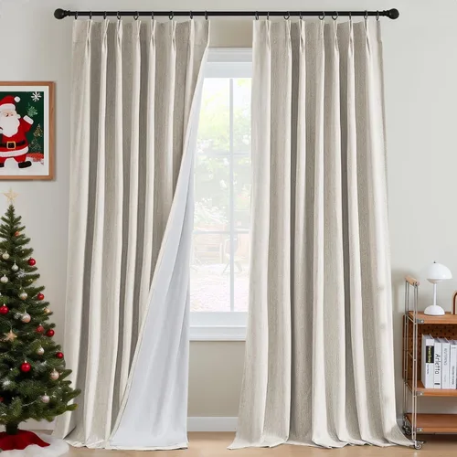 Miniatura 13 de H.VERSAILTEX Cortinas opacas plisadas completas de lino con mezcla de felpilla de 84 pulgadas, 2 paneles para dormitorio, aislamiento térmico