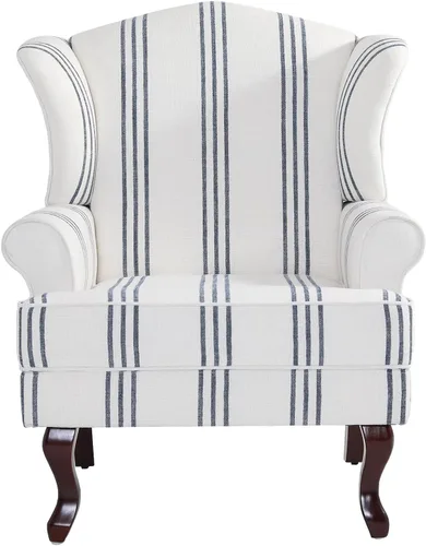 Miniatura 6 de Silla decorativa de respaldo alto, sillón tapizado en tela con patas de madera maciza, sillón retro, cómodo sofá individual, asiento de lectura