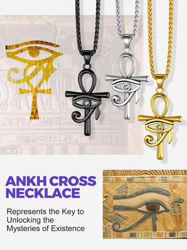 Miniatura 7 de Richsteel Ankh - Collar con colgante de cruz para hombre, acero inoxidable, chapado en oronegro, con cadena de trigo, joyería religiosa