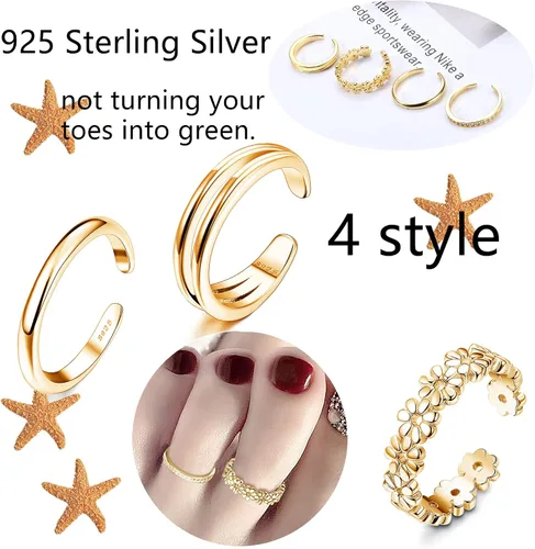 Miniatura 3 de ADRAMATA Juego de 4 anillos de plata de ley 925 para mujer, anillos de banda ajustable abiertos, Plata, circonita
