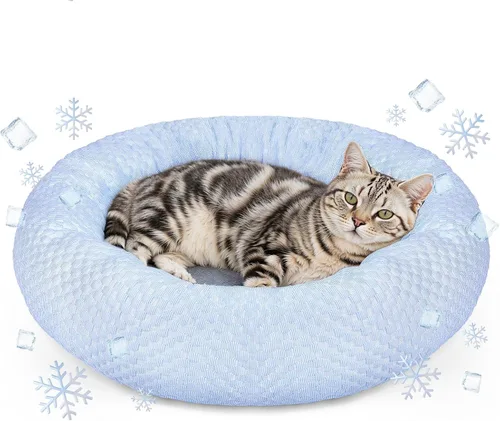 Miniatura 9 de Cama para perros pequeños y medianos, cama refrescante para mascotas con parte inferior antideslizante, cama cómoda de verano para cachorros, Donut