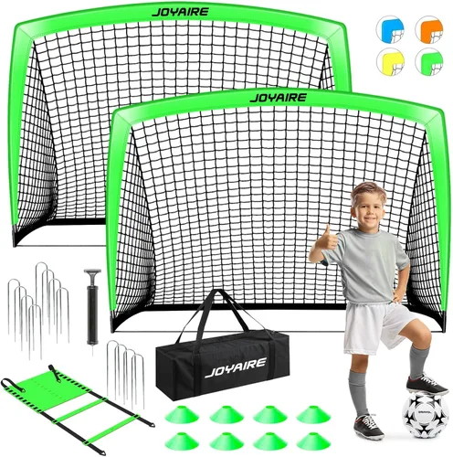 Miniatura 21 de Portería de fútbol para niños de nivel profesional en el patio trasero, red de fútbol de poliéster de 5 capas resistente a desgarros y postes de 10