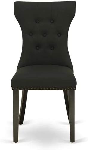 Miniatura 4 de East West Furniture GAP1T24 Gallatin Parsons - Juego de 2 sillas de comedor tapizadas de tela de lino negro, con botones copetudos, color negro