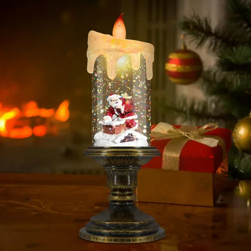 Miniatura 7 de AOMIL Velas de Navidad sin llama, velas LED parpadeantes con temporizador, luces de vela de globo de nieve para decoraciones de Navidad Papá Noel