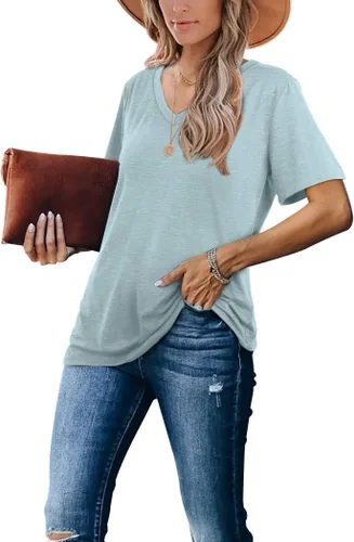 Miniatura 3 de WIHOLL Remeras casuales de manga corta con cuello en V para mujer