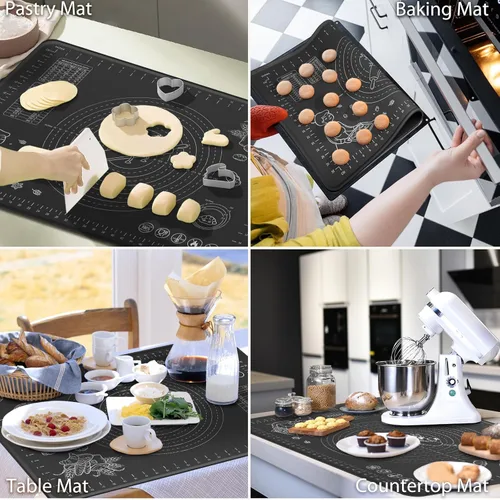Miniatura 5 de Tapete de Silicona para Hornear de 28" x 20" de Grosor Extra para Amasar con Medidas y Elevación de Bordes, Tapete de Repostería de Silicona