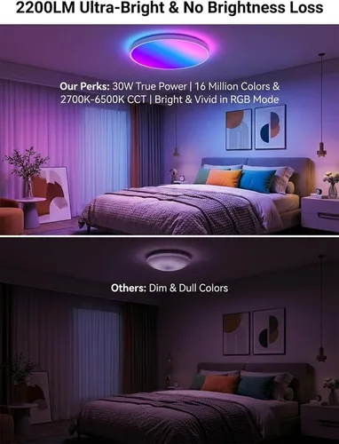 Miniatura 2 de Lámpara de techo LED inteligente de 12 pulgadas de montaje empotrado con control remoto, cableado (alimentado por CA) - Cambio de color RGB