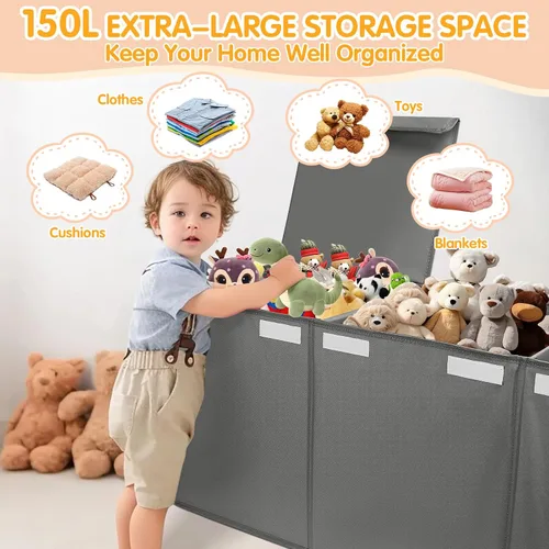Miniatura 6 de AOBOPLE Cofre de juguetes extragrande, caja de juguetes de 50 x 15 x 12 pulgadas para niños y niñas, organizador de almacenamiento de juguetes
