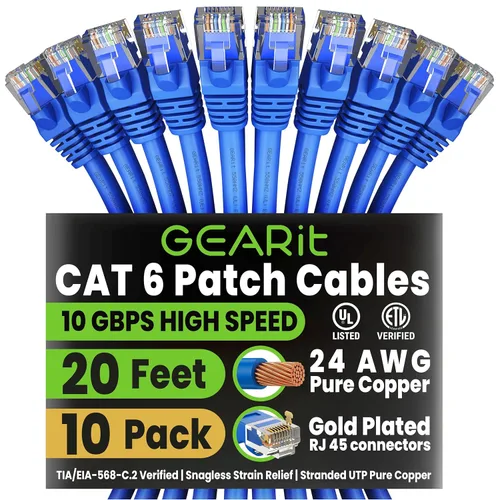 Miniatura 24 de Paquete de Cable Ethernet Cat 6 GEARit - Pack de 10 cables de conexión Ethernet Cat6 de 15 pies Cable de conexión de red RJ45, conectores dorados