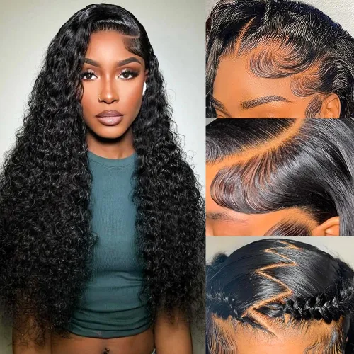 Miniatura 25 de Pelucas de encaje frontal de 13 x 4, transparentes HD, cabello humano prearrancado, línea capilar con abuelitos, densidad 200, ondas de agua