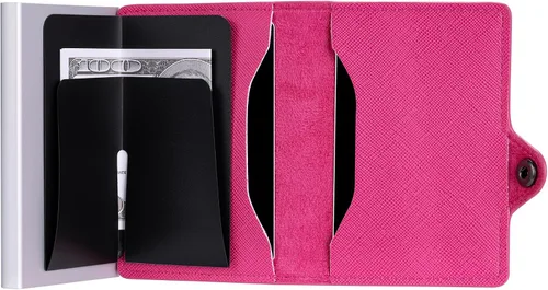 Miniatura 8 de Conceal Plus - Cartera Card Blocr para mujer, bloqueo RFID, delgada, minimalista, tarjetero, saffiano, poliuretano, rosa