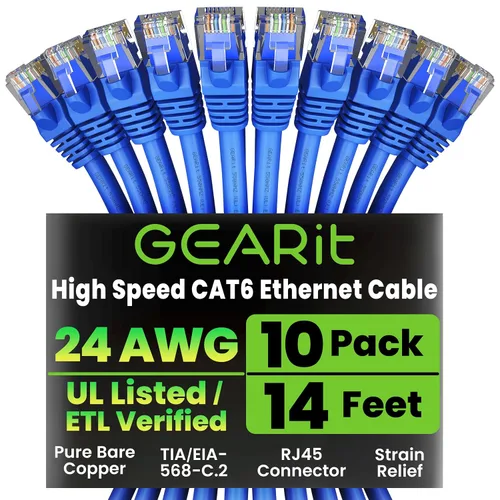 Miniatura 19 de Paquete de Cable Ethernet Cat 6 GEARit - Pack de 10 cables de conexión Ethernet Cat6 de 15 pies Cable de conexión de red RJ45, conectores dorados