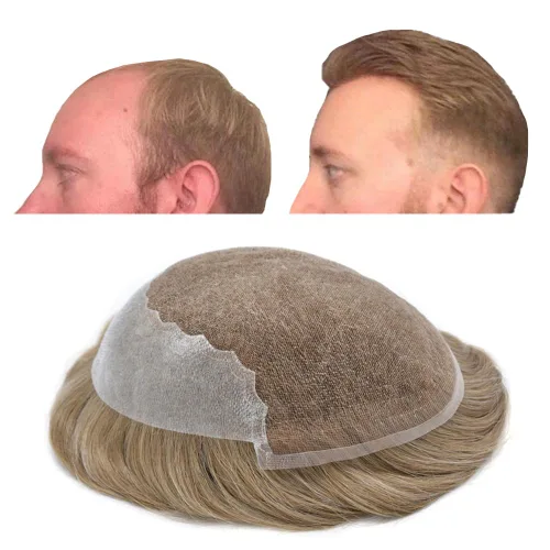 Miniatura 14 de Toupee - Sistemas de reemplazo de cabello para hombre, encaje frontal suizo, nudo blanqueado, pieza de cabello humano natural 1# negro azabache, 8 x