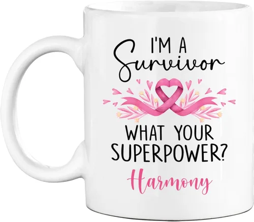 Miniatura 21 de Taza de café de concientización sobre el cáncer de mama con nombre personalizado, taza de café de 11 onzas, taza de té de cerámica blanca