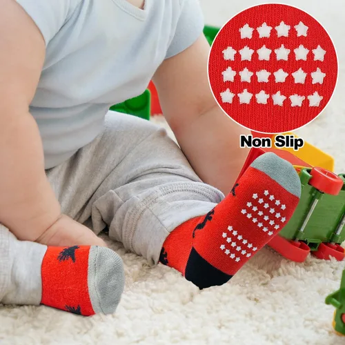 Miniatura 3 de ELUTONG - Calcetines de agarre para niños, paquete de 12 unidades, antideslizantes, calcetines de tripa para bebés y niños de 1 a 7 años, niños