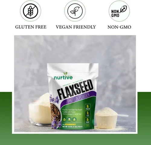 Miniatura 5 de Polvo de proteína de linaza a base de plantas, rica en omega-3 y antioxidantes, ideal para la recuperación después del entrenamiento, impulso