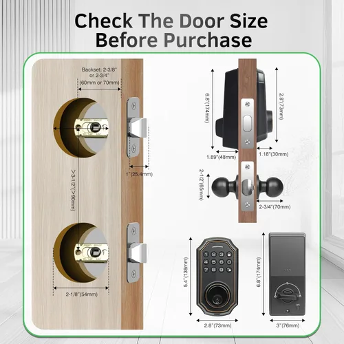 Miniatura 2 de Cerradura inteligente para puerta de entrada sin llave con 2 perillas, juego de manijas de cerradura de puerta delantera, cerrojo de teclado digital
