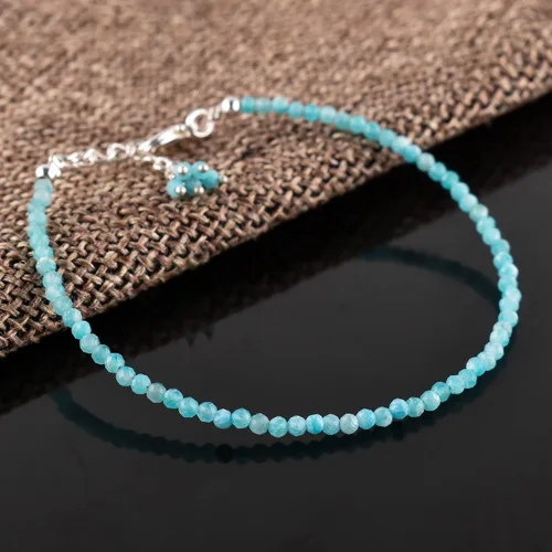 Miniatura 3 de Natural Gemstone Micro Round Beads Dainty Choker Bangle Bracelet, Handmade Jewelry for Women, Healing Chakra Crystals Silver Plated Chain 8 inch