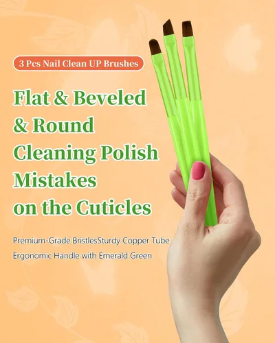 Miniatura 2 de 3 piezas de brochas de limpieza de arte de uñas, brochas de uña redondas/anguladas/planas resistentes a la acetona para remover esmalte de gel