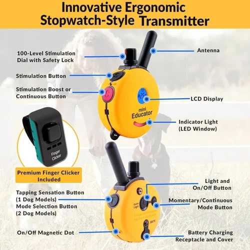 Miniatura 4 de Collar de entrenamiento para perro de Educator E-Collar , Amarillo 1/2 milla impermeable, 100 niveles de estimulación + vibración + luz + sonido
