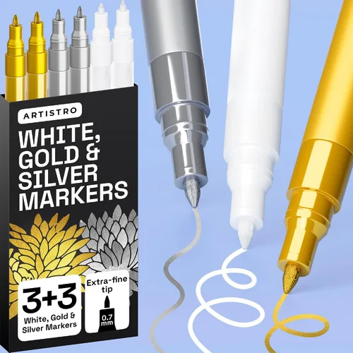 Miniatura 8 de ARTISTRO 6 bolígrafos de pintura acrílica en blanco y negro, marcadores de punta extrafina de 0.028 in, bolígrafos de pintura para manualidades