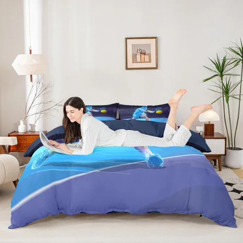 Miniatura 4 de Erosebridal Juego de ropa de cama con pelota de tenis para niños, funda de edredón con temática de juegos deportivos, tamaño individual para niños