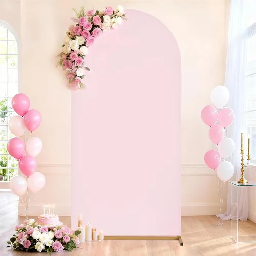 Miniatura 26 de SoarDream Cubierta de telón de fondo de arco de elastano beige ajustada 5 pies, cubierta de arco de boda globo con parte superior redonda, tela