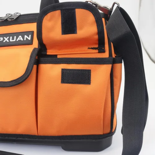Miniatura 5 de Bolsa de herramientas resistente de 16 pulgadas, base de plástico moldeada, tela Oxford 900D impermeable, organizador de herramientas de boca ancha