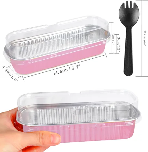 Miniatura 2 de 20 moldes rectangulares mini para pan con tapas, moldes mini para pasteles con tapas, ramekins desechables, moldes para hornear, moldes para Rosa