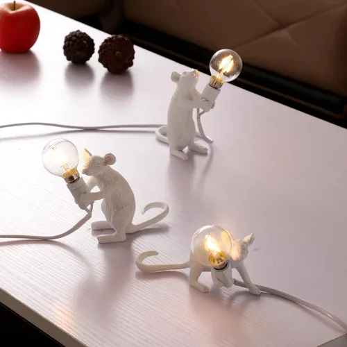 Miniatura 4 de Moderna lámpara de ratón de resina con luces de mesa, lámparas de escritorio creativas, decoración de regalo de mesita de noche, dormitorio LED