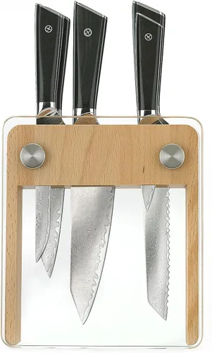 Miniatura 2 de Mercer Culinary Juego de cuchillos de 6 piezas de acero de alta calidad con soporte de bloque de vidrio/madera, asas G10