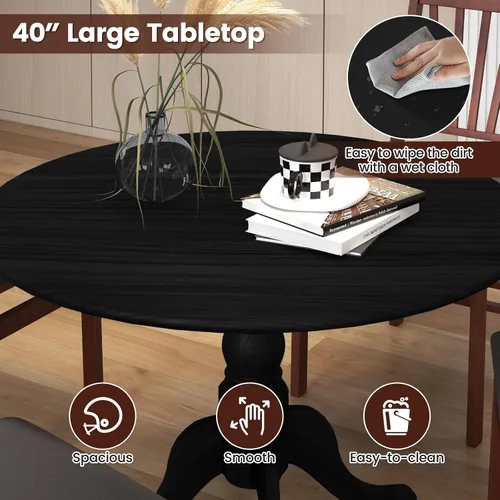 Miniatura 5 de Mesa de comedor redonda para 4, mesa de cocina rústica con mesa de 40 pulgadas, patas curvadas de caballete, mesa de tulipán de madera de goma, mesa