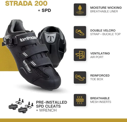 Miniatura 2 de Tommaso Strada Ready to Ride - Zapatos de ciclismo para hombre con aspecto Delta o SPD preinstalados, zapatos de bicicleta optimizados para hombres