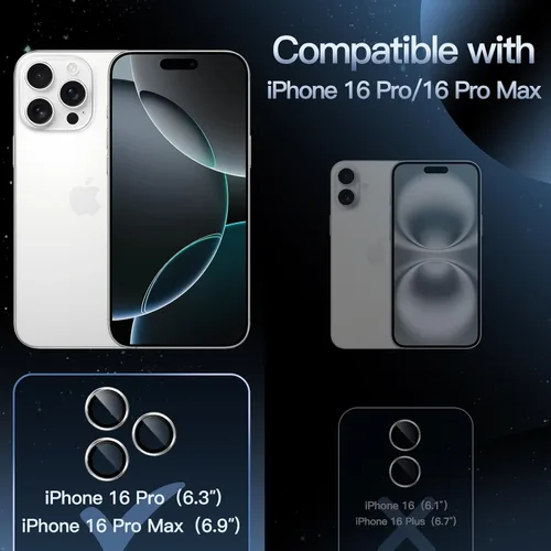 Miniatura 2 de JETech Protector de lente de cámara para iPhone 16 Pro de 6.3 pulgadas y iPhone 16 Pro Max de 6.9 pulgadas, cubierta de anillo individual de metal